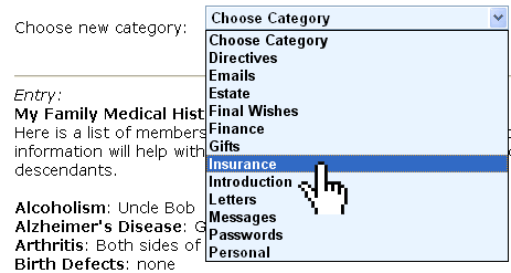 Moving an entry - select category.